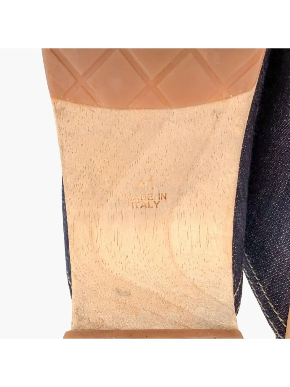 Chanel Denim CC Clogs Navy Blue Platform Mules Wooden Size 41 US 10-10.5 Women’s